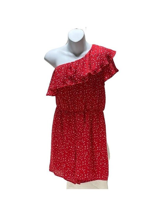 Everly Pants - Everly Size M Red One Shoulder Polka Dot Romper